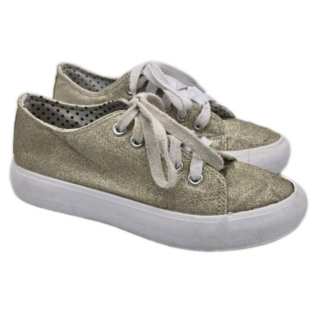 Cynthia Rowley Shimmering Gold Sparkly Glitter Sneakers Girls Size 1 Shoes Laces